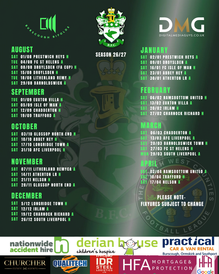 BACK TO BUSINESS FOR BURSCOUGH FC- FIXTURE RELEASE